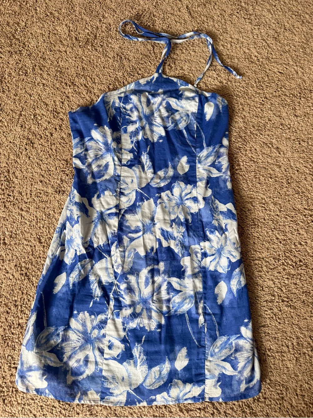 Olivaceous Blue and White Floral Halter One-Piece